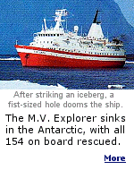 A modern-day Titanic accident with a different outcome. Retracing the journey of Antarctic explorer Sir Ernest Shackleton, the M.V. Explorer struck an iceberg and sank, with all passengers and crew rescued.